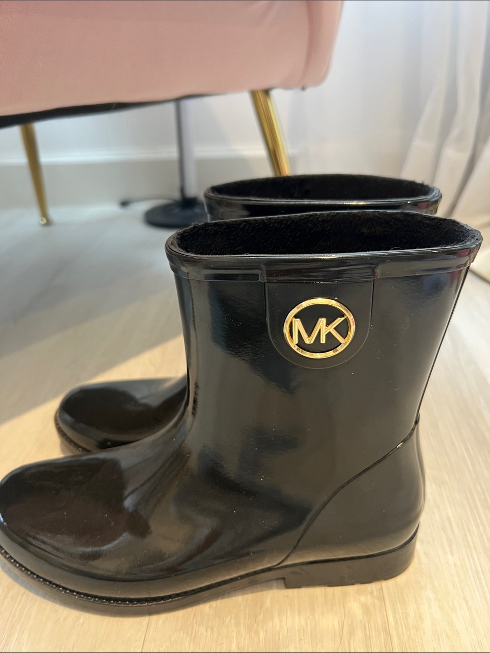 Michael Kors Black Short Rain Boots with Gold MK Emblem